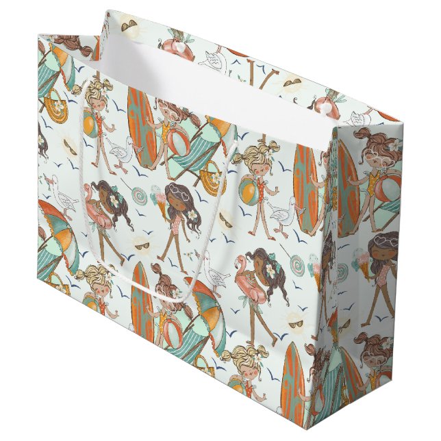Grand Sac Cadeau Fête de plage des filles (Devant Angle)
