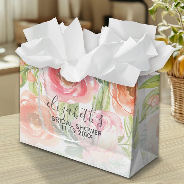 Grand Sac Cadeau Fête des mariées des fleurs aquarelles peintes (Custom Gift Bag)