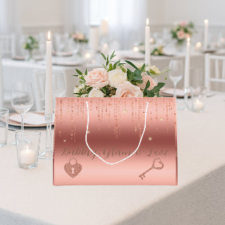 Grand Sac Cadeau Fête des mariées rose Gold Confetti
