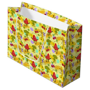 Grand Sac Cadeau fête motif de vegie aux fruits carrelés