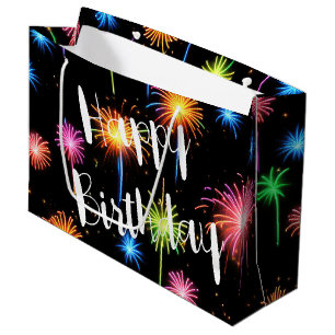 Grand Sac Cadeau Feu D'Anniversaire De Neon Sur Noir