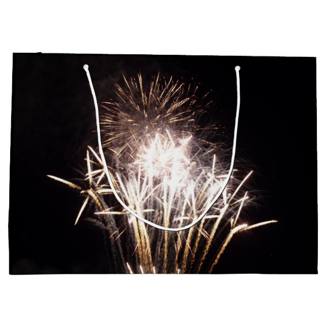 Grand Sac Cadeau Feu d'artifice blanc et or I Fête patriotique (Dos)