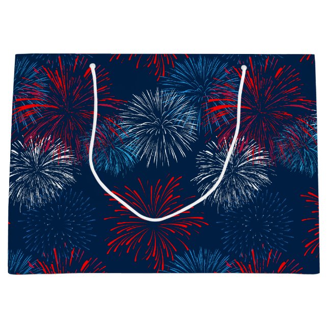Grand Sac Cadeau Feu d'artifice bleu et blanc (Devant)