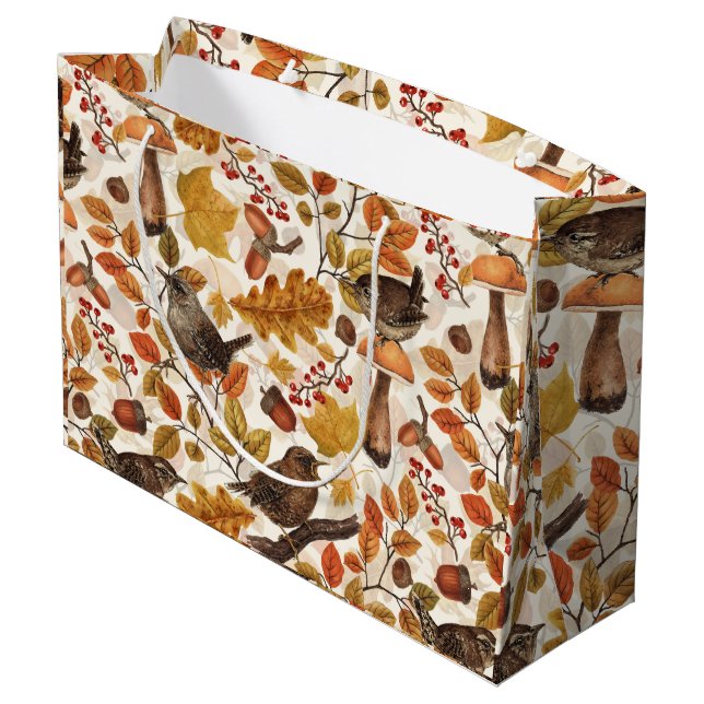 Grand Sac Cadeau Feuilles d'automne, baies, champignons et fleurs (Dos Angle)