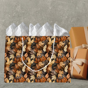 Grand Sac Cadeau Feuilles d'automne dorées brun feuillage d'automne