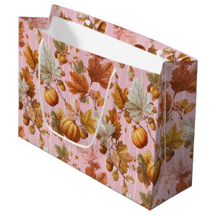 Grand Sac Cadeau Feuilles d'automne et Citrouilles Motif sans coutu