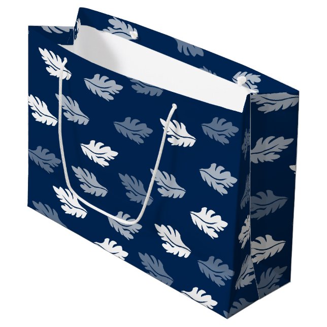 Grand Sac Cadeau Feuilles de la marine Blue Antique Motif (Devant Angle)