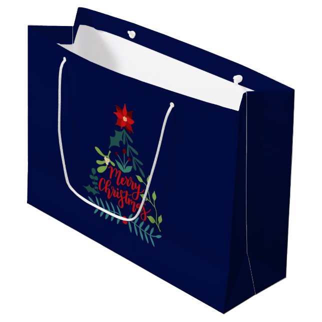 Grand Sac Cadeau Feuilles du feuillage de Noël (Devant Angle)