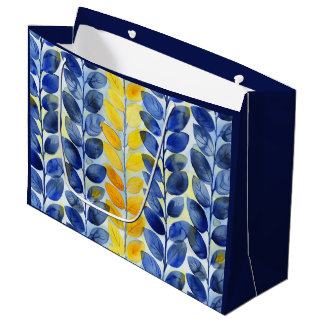 Grand Sac Cadeau Feuilles jaune et bleu