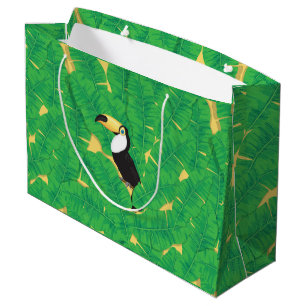 Grand Sac Cadeau Feuilles toucans et bananes