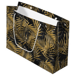 GRAND SAC CADEAU FEUILLES TROPICALES NOIR ET OR
