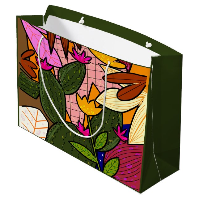Grand Sac Cadeau feuilles tropicaux Abstraits et fleurs (Dos Angle)