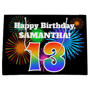 Grand Sac Cadeau Feux d'artifice d'amusement + Motif "13"