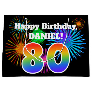 Grand Sac Cadeau Feux d'artifice d'amusement + Motif "80"