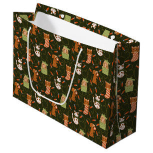 Grand Sac Cadeau Feux de Noël Animaux Motif Vert