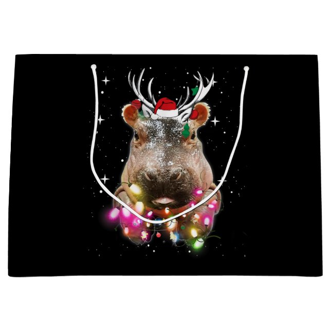 Grand Sac Cadeau Feux de Noël Hippone Fiona Hippopotamus Lover (Devant)
