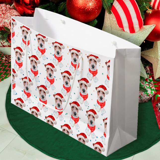 Grand Sac Cadeau Fil Fox Terrier Chien race Étoiles de Noël (Créateur téléchargé)