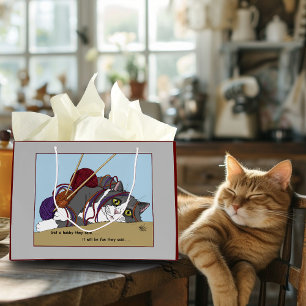 Grand Sac Cadeau Fil Tricot drôle Chat