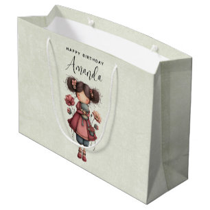 Grand Sac Cadeau Fille avec une poupée grenouille Mignon Anniversai