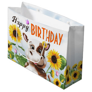 Grand Sac Cadeau Fille de Tournesol de vache premier anniversaire