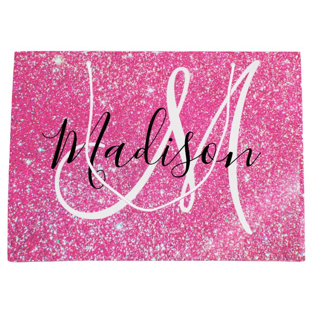 Grand Sac Cadeau Fille Glam Hot rose Parties scintillant étincelles (Devant)