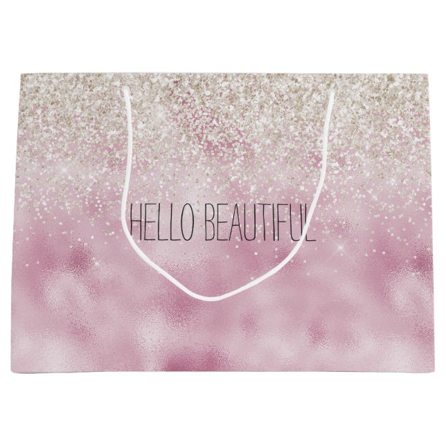 Grand Sac Cadeau Fille Glam rose Parties scintillant blanche étince (Devant)