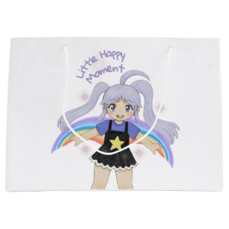 Grand Sac Cadeau Fille Heureuse Illustration Dessinée à la Main – P