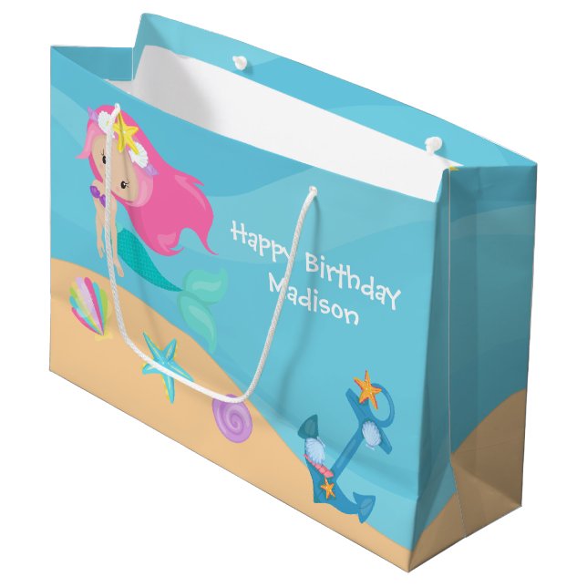 Grand Sac Cadeau Fille mignonne Sirène Anniversaire d'été personnal (Devant Angle)