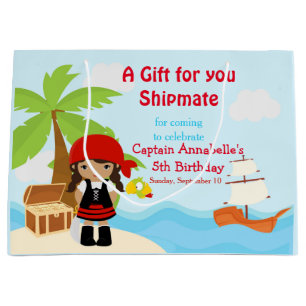 Grand Sac Cadeau Fille pirate afro-américaine à l'anniversaire roug