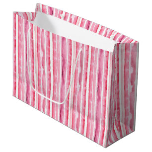 Grand Sac Cadeau Fille rose rayures blanches