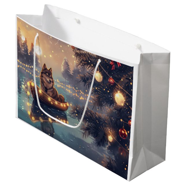 Grand Sac Cadeau Finlandais Lapphund Noël Festive Voyage (Devant Angle)