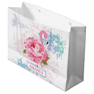 Grand Sac Cadeau Flamingo rose personnalisé Design floral
