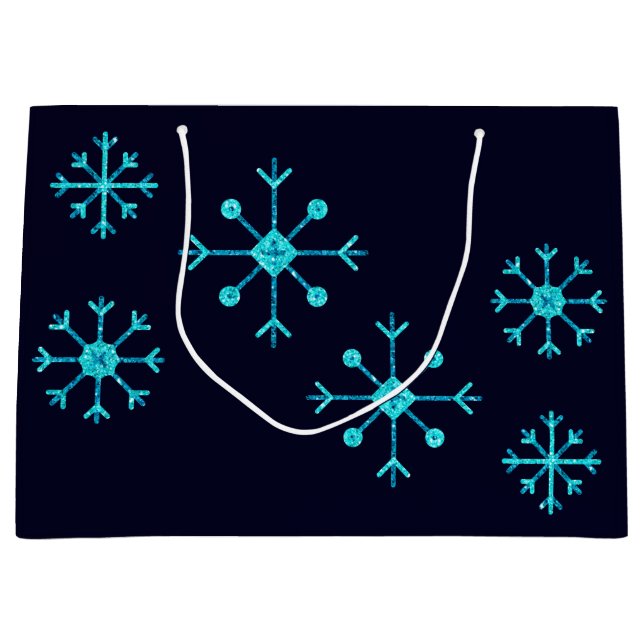 Grand Sac Cadeau Flèches de neige de Parties scintillant bleue (Devant)