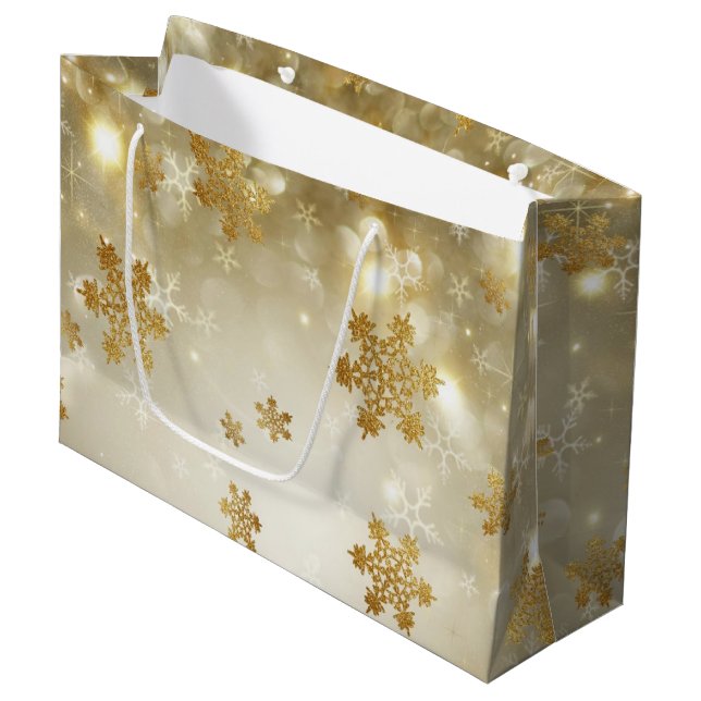 Grand Sac Cadeau Flèches de neige en or (Devant Angle)