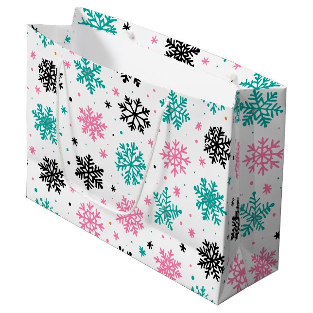 Grand Sac Cadeau Flèches de neige rétro (Devant Angle)