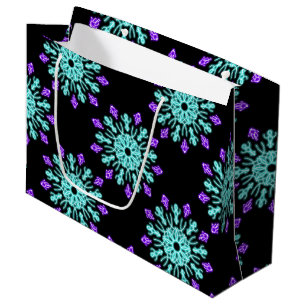 Grand Sac Cadeau Fleur de néon pourpre et turquose