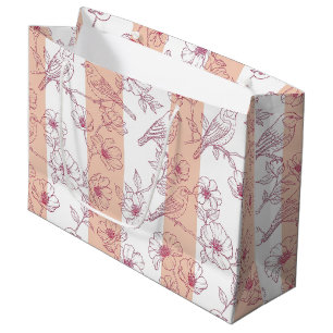 Grand Sac Cadeau Fleur de oiseau vintage Toile Rayure (8)