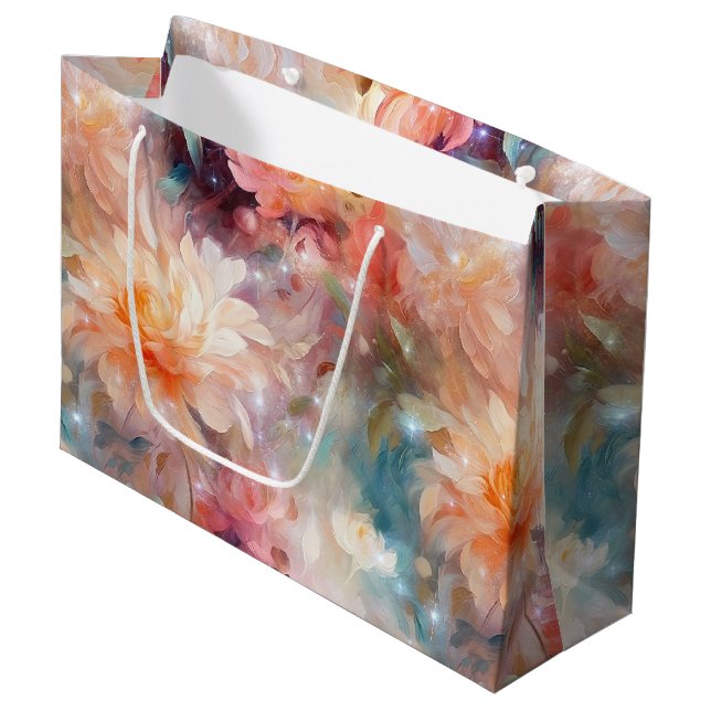 Grand Sac Cadeau Fleur de rose pêche orange  (Devant Angle)