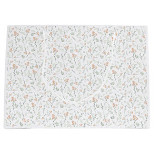 Grand Sac Cadeau Fleur de sauvage à l'aquarelle sauge