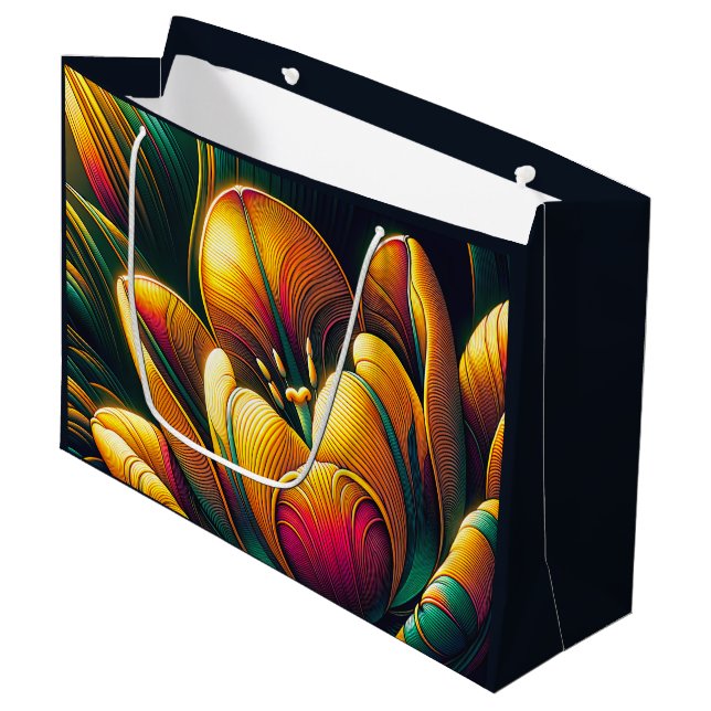 Grand Sac Cadeau Fleur de tulipe Abstraite rayonnante (Devant Angle)