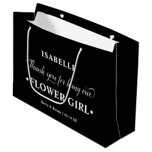 Grand Sac Cadeau Fleur personnalisée Fille noir Merci blanc