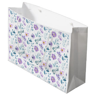 Grand Sac Cadeau Fleur sauvage aquarelle verte violette