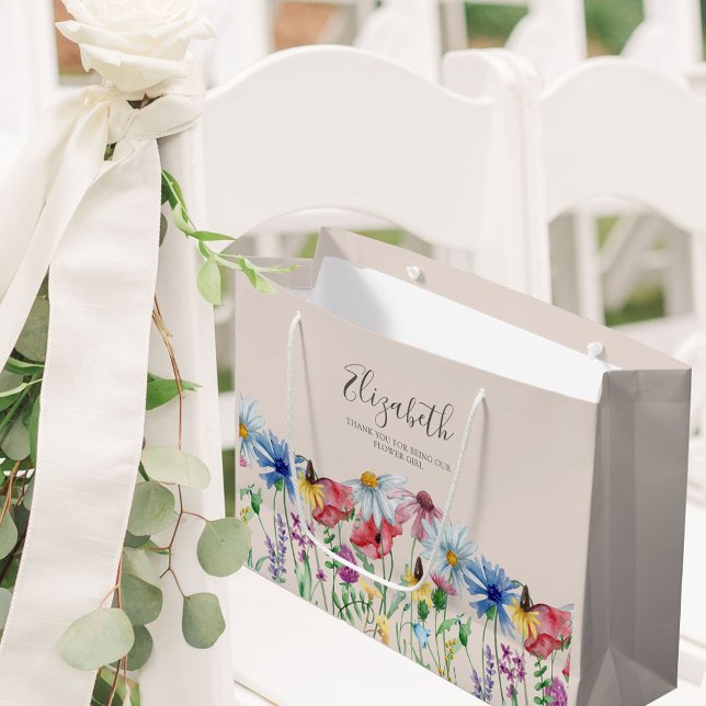 Grand Sac Cadeau Fleuriste Charme de Fleur Sauvage Merci (Flower Girl Wedding Gift Bag with pretty wildflowers from my Wildflower Charm collection)