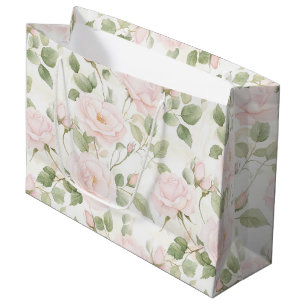 Grand Sac Cadeau Fleurs Blanches et Roses Rouges Légèrement Teintée
