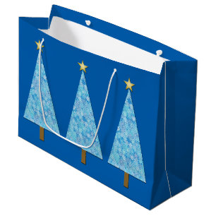 Grand Sac Cadeau Fleurs bleues sur un sapin de Noël moderne