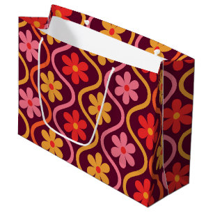 Grand Sac Cadeau Fleurs colorées rétro sur Motif d'oignon Vintage