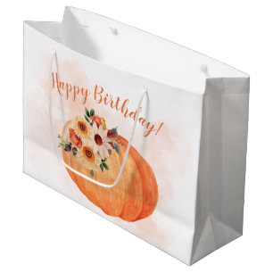 Grand Sac Cadeau Fleurs d'automne et Citrouille Joyeux anniversaire