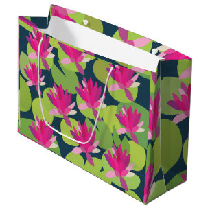 Grand Sac Cadeau Fleurs de Lotus Rose Nénuphar Floral
