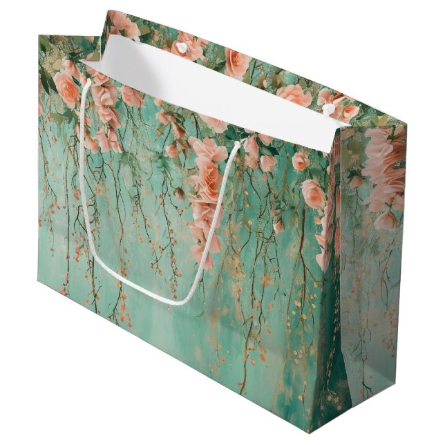 Grand Sac Cadeau Fleurs de mariage aux teintes romantiques de sarce (Devant Angle)