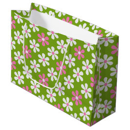 GRAND SAC CADEAU FLEURS DE PAISY BLANC VERT ROSE